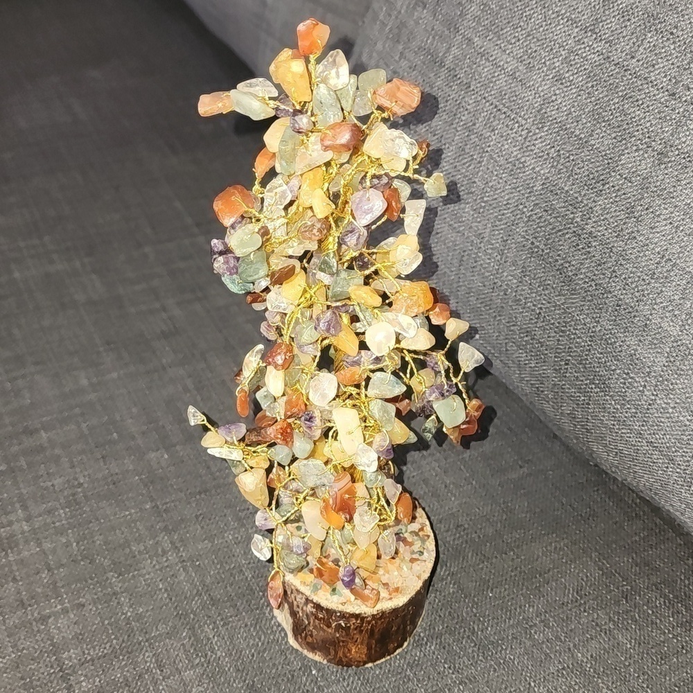 CHAKRA CRYSTAL NATURAL GEMSTONE BONSAI MONEY TREE HOME DECOR Wood Base